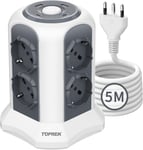 Multiprise Verticale Avec 8 Prises Universelles Ita 10/16A Et Schuko Et 2 Usb C Et 2 Usb A (Usb-C1 20W Pd3.0 Charge Rapide), Câble 5M, 4000W/16A, Multiprise Avec Interrupteur, Gris[MUL210795]