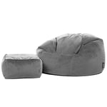 Icon Pouf Poire et Tabouret Pouf, Aurora, Gris Ardoise, Pouf Velours, Pouf Salon et Repose Pieds, Pouf Adulte avec Remplissage