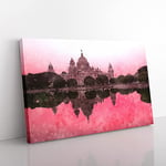 Big Box Art Victoria Memorial in Kolkata India Painting Canvas Wall Art Print Ready to Hang Picture, 76 x 50 cm (30 x 20 Inch), White, Grey, Pink, Brown