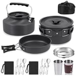 BILIPLE Kit de Casseroles Camping,Multi-PCS,Camping Poêlé en Aluminium Durable,Portable 2-3 Personnes Casseroles Camping Set avec Assiette Bol Ustensiles de Cuisine pour Pêche,Outdoor,Randonnée