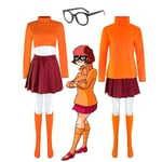 Anime Velma Cosplay Costume Movie Character Orange Uniform Halloween Costume For Women Girls Cosplay Costume Wig -a long version XL