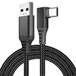 Câble VR Link USB vers USB-C pour Meta Quest 3 / Quest 2 / Pro/Pico 4 et PC/Steam VR Câble Type-C 90 Degrés Tressé en Nylon pour Casque VR Gaming - 3m - Noir