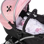 Roma- Medium Size Dolls Pram Ensemble Couette et Oreiller pour Landau de poupées, RDP-2PB-WP, Motif Rose Blanc, Overall Dimensions 370 x 330 mm-Including Lace