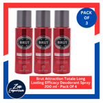 Brut Attraction Totale Long Lasting Efficacy Deodorant Spray 200 ml - Pack Of 3