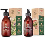 Bionoble Gel Aloe Vera Bio 100% Pur Aloe 200ml - Flacon Verre Recyclable + Pompe - Gel Aloe Vera Cheveux Bouclés, Hydratant Crème Aloe Vera Visage & Eau de Rose Bio 200ml - Hydrolat de Rose de Damas