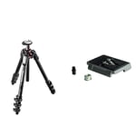 Manfrotto Carbon Fibre 4-Section Tripod, Camera Tripod, Photography Accessories, Travel Tripod for Content Creation, Professional Photography & 200PL, Quick Release Plate with 1/4 Inch Screw