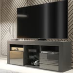 Modern 145cm TV Unit Cabinet | Sideboard Stand | Dark Grey High Gloss Doors