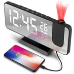 Réveil à projection, réveil numérique led avec projection 180°, radio-réveil avec port usb, grand écran led, double alarme snooze, 4 luminosités de