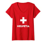 Womens Switzerland Flag Helvetia Suisse Swiss Schweiz White Red V-Neck T-Shirt