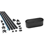 D-Line 2010KIT002 4-Meter Micro Trunking Multipack, Black – 20mm (W) x 10mm (H) & Cable Tidy Box Hide and Conceal Extension Blocks and Electrical Cables - Small, Black