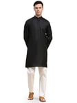 SKAVIJ Mens Tunic Kaftan Cotton Kurta Pajama Indian Casual Yoga Henley Side Split Gown Pants Shirt Set (Black, Large)