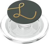 Monogramme jaune foncé lettre L sur allumette vert nuit PopSockets PopGrip pour MagSafe