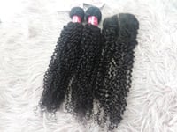 20+20&20 4x4 Lace CLOSURE VIRGIN HUMAN HAIR KINKY TIGHT CURLS 3BUNDLES 250g 12AA