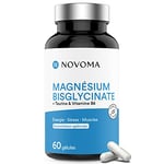 NOVOMA Magnésium Bisglycinate + Taurine & Vitamine B6, Haute Teneur 300mg /j, 60 gélules, Combat la Fatigue et le Stress, Mieux Absorbé que le Magnesium Marin, Fabriqué en France