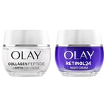 Bundle of Olay Collagen Peptide Face Moisturiser Day Cream SPF 30 50ml + Olay Retinol 24 Night Cream Face Moisturiser 50ml