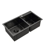 Large Black Dual Bowl Square Overmount Kitchen Sink 800x450mm