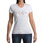 T-Shirt Femme Col V Yoga Billes De Couleurs Meditation Asanas Bien Etre