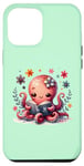 Coque pour iPhone 15 Plus Livre de lecture sur fond vert avec une jolie pieuvre rose