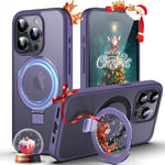 DASFOND Mag-Stand Designed for iPhone 14 Pro Case, Upgraded [All-in-1] [Compatible with Mag-Safe] Invisible Ring Kickstand Translucent Matte Phone Case Cover for iPhone 14 Pro 6.1 inch, Purple