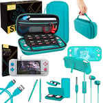 Orzly Switch Lite Accessories Bundle - Case & Screen Protector for Nintendo Switch Lite Console, USB Cable, Games Holder, Comfort Grip Case, Headphones, Thumb-Grip Pack & More (Turquoise Blue)