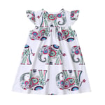 HINK Baby Dresses For Girl,Toddler Kids Baby Girls Cartoon Elephant Fly Sleeve Princess Dress Party Dress 18-24 Months White Girls Dress & Skirt For Baby Valentine'S Day Easter Gift