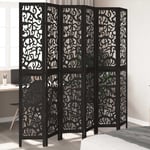 vidaXL Room Divider 6 Panels Black Solid Wood Paulownia