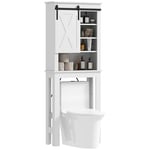 HOMCOM Meuble WC Dessus de Toilette Meuble Toilettes WC Rangement Meuble Salle de Bain avec 6 Compartiments et Porte de Grange coulissante, dim. 67 x 25 x 172 cm, Blanc