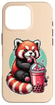 Coque pour iPhone 16 Pro Belle idee cadeau drole bubble tea design panda roux boba