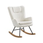 Yaheetech Fauteuil à Bascule Scandinave à Haut Dossier Chaise à Bascule en Tissu Bouclé avec Pieds en Bois Massif de Hêtre Fauteuil d'appoint pour