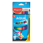 Maped Crayons de couleur aquarellables Color'Peps - boîte 12 + 1 pinceau offert