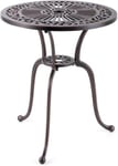 Table de Patio en Aluminium Moulé Table de Bistro Ronde avec Trou pour Parasol Motifs Rétro Patins de Pied Réglables