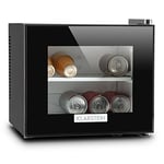 KLARSTEIN Frosty Mini frigo Réfrigérateur compact pour boissons et fromages 10 L 65 W Classe B (température 12-18 °C, porte en verre à isolation double, 30 dB, éclairage intérieur) - noir