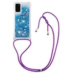 MRSTER Lanyard Housse pour Samsung Galaxy S10+ Coque, Bling Liquide Paillette Silicone Antichoc Kawaii Etui Housse avec Cordage Lanyard Case pour Samsung Galaxy S10 Plus. LP Love Blue