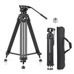 Andoer 180cm/71in Camera Tripod Stand, 3-Section Aluminum Alloy Camera Tripod Stand with 360° Fluid Head, Max Load 10kg/22lbs, Camera Tripod Compatible with Canon Nikon Sony DSLR Cameras & Camcorders