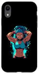 Coque pour iPhone XR Blue Hair Dark Skin Fitness Modèle Posant Illustration