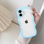 QLTYPRI Compatible with iPhone 16 Case, Cute Curly Wave Frame Clear Case for Girls Women, Transparent Soft Silicone TPU Bumper Shockproof Protective Cover for iPhone 16 - Sierra Blue