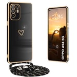 Yutwo Coque pour Oppo A94 5G avec Cordon, Coque pour Oppo A94 5G avec Collier Housse avec Motif Coeur d'amour Antichoc Réglable Étui pour Oppo A94 5G avec Cordon, Noir