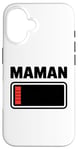 Coque pour iPhone 16 drole Femme fatiguée, maman, faible charge de batterie