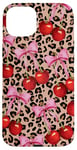 iPhone 15 Plus Cherry Pink Bow Coquette Cute Leopard Girl Aesthetic Case