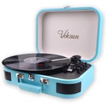Record Player, VOKSUN Portable Bluetooth Vinyl Turntable with Built-in Stereo Speakers, 3-Speed Belt-Drive Suitcase Vinyl LP Player, Supports Vinyl to MP3 Recording, AUX/USB/RCA/Headphone Jack
