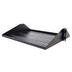 StarTech 2U Vented Server Rack Shelf  Center Mount 14in Deep Fixed Cantilever Tray  Rackmount Shelf for 19" AV/Data/Network Equipment w/ Cage Nuts &