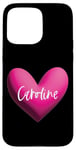 Coque pour iPhone 15 Pro Max Caroline Rose Nom Cœur Amour Femme Fille Ami Personnalisé