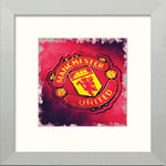 L Lumartos Manchester United FC FCBadge Contemporary Home Decor Wall Art Watercolour Print, Matt Silver, 12 x 12 Inches