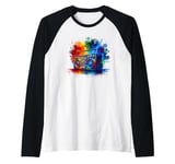 Splash Art Boombox Old School 80s Music Hip Hop Raglan Baseball Tee