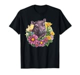 Hippo Surrounded By Daisy Blooms T-Shirt