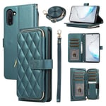 ELISORLI Wallet Case for Samsung Galaxy Note 10 5G with Wrist Strap Shoulder Strap, 9+ Card Slots Zipper Purse, Luxury PU Leather Stand Cell Phone Cover for Note10 Notes 10s Ten Not S10 Women Green