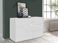 Dmora - Buffet Ludovico, Buffet de Cuisine avec 2 Portes et 3 tiroirs, Buffet de salon, 100% Made in Italy, 141x43h86 cm, Blanc Brillant