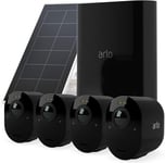 Arlo Ultra 2 4K Security Camera Outdoor Wireless with Solar Panels, 4K UHD Wireless CCTV, Battery Operated, Colour Night Vision, Spotlight, 2-Way Audio, Free Trial of Arlo Secure, 4 Cameras, Black