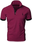 LIUPMWE Homme Mode Polo Manches Courte Casual Polo Coton Tennis Golf Basic T-Shirt Slim Fit Broderie Tops S-XXL,Rouge 1,L