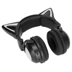 (Black) Headphones Cat Ear LED Light Up Wireless Foldable Headphones